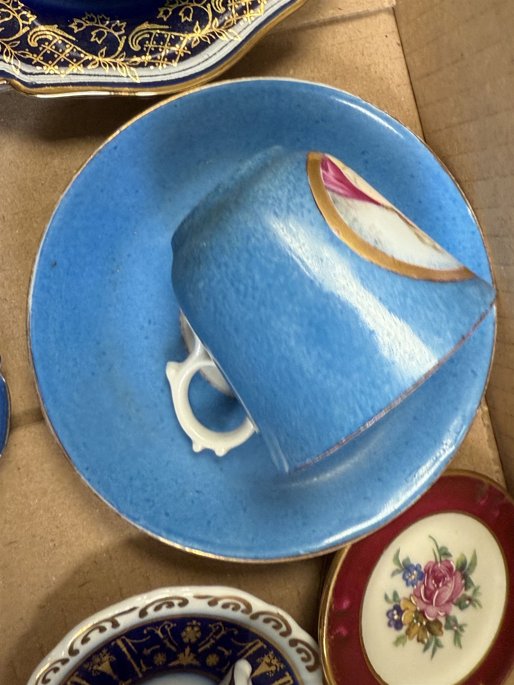 Collection of miniature Limoges and similar porcelain, including teacups and saucers, vases, comports, etc