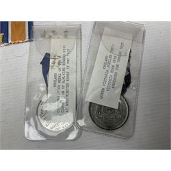 Japanese Order of the Sacred Treasure Medal (Zaihosho) in lacquered box; Norwegian Grunnlovsdag 1945 Medal with National Flag ribbon; three school attendance medals; four Royalty commemorative medals including both Victoria jubilees; quantity of medal ribbons and medal bars; medal issue boxes; badges; booklets etc