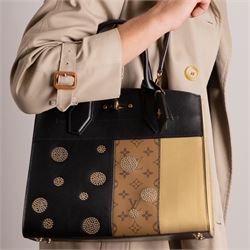 Louis Vuitton - ‘City Steamer MM’ 'Night Lights' Limited Edition Tote Bag, the model introduced for the Cruise 2016 collection under Nicolas Ghesquière, this example from the Spring/Summer 2017 collection, in black leather with Monogram canvas and contrasting pale gilt leather panels, applied with studded embellishments, with twin top handles and detachable shoulder strap, unused with padlock and luggage tag, original box and dust bag