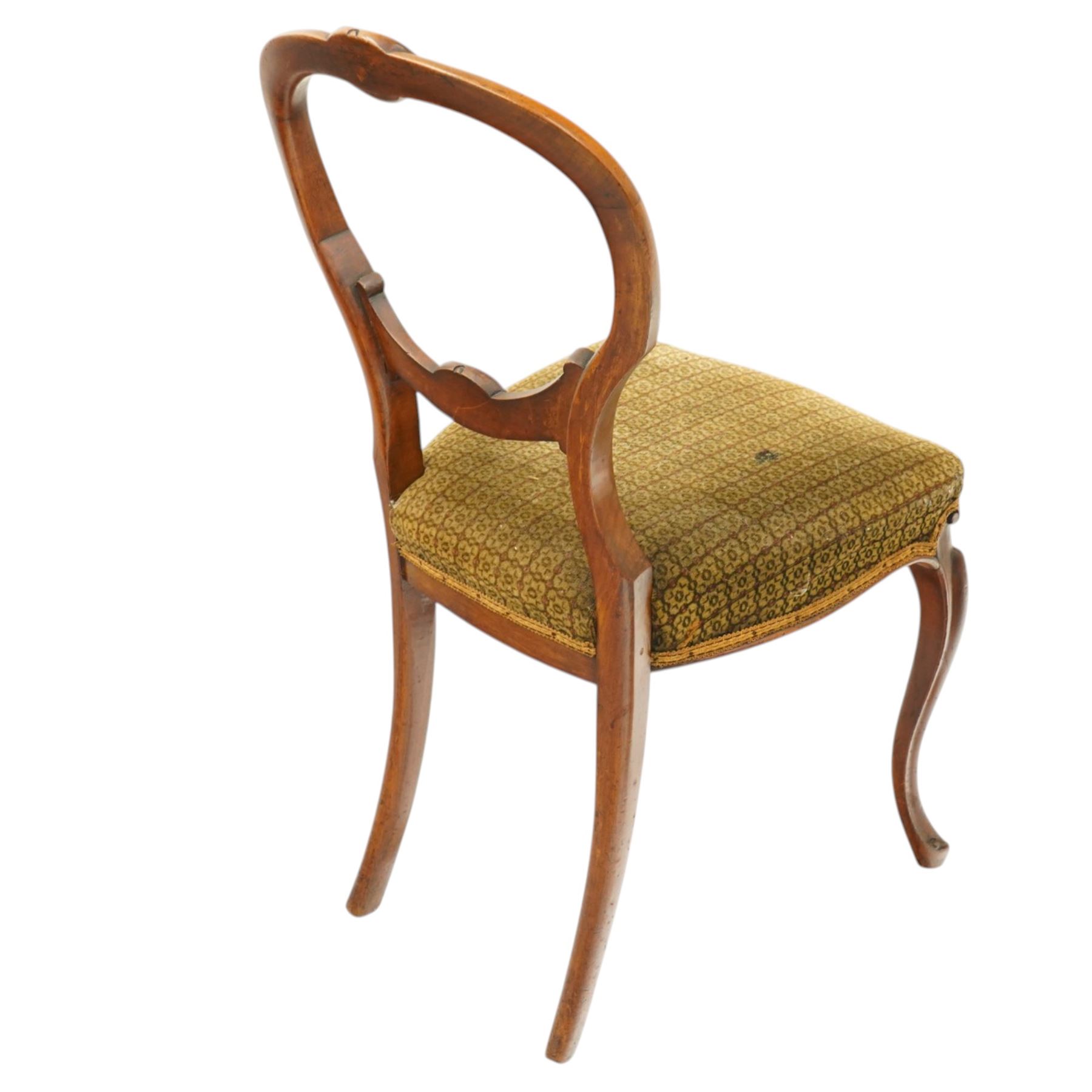 Victorian mahogany drop-leaf tea table, with set four Victorian balloon back dining chairs (Chairs H 86cm, D 43cm, W 45cm)