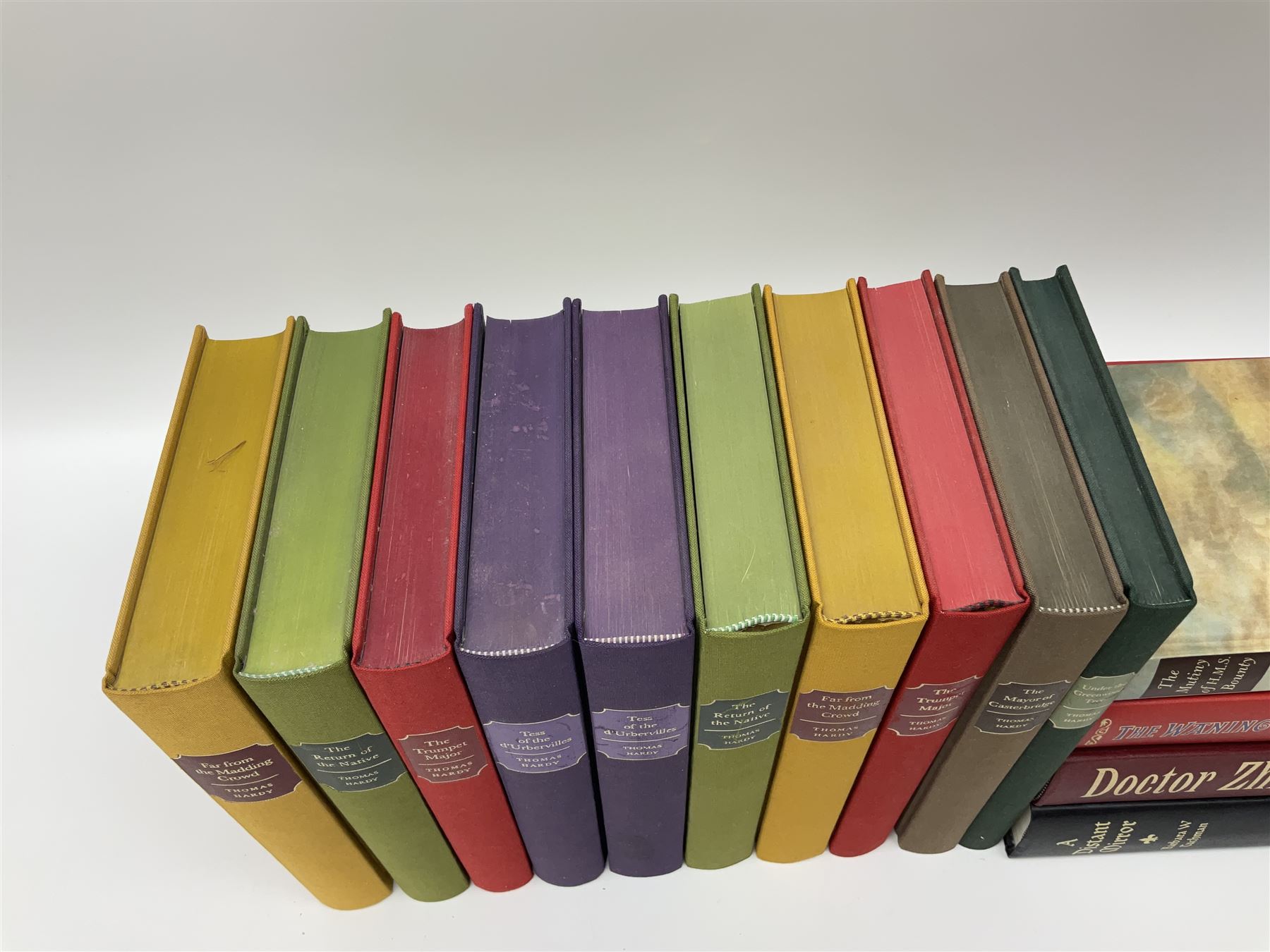 Folio Society - fifteen volumes including ten by Thomas Hardy, together with The Waning of the Middle Ages and Doctor Zhivago, etc, all missing slip covers 