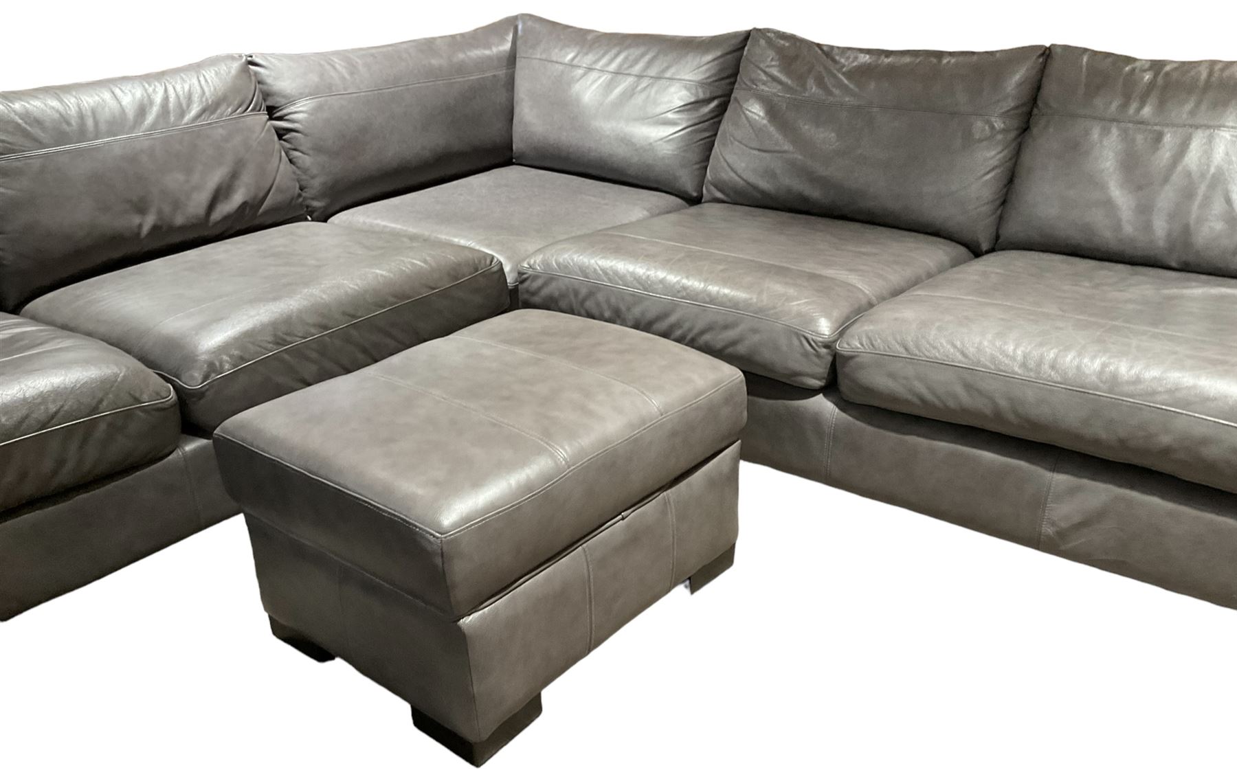 Sofa Workshop - five-seat corner sofa; matching footstool; upholstered in Italian grey leather 