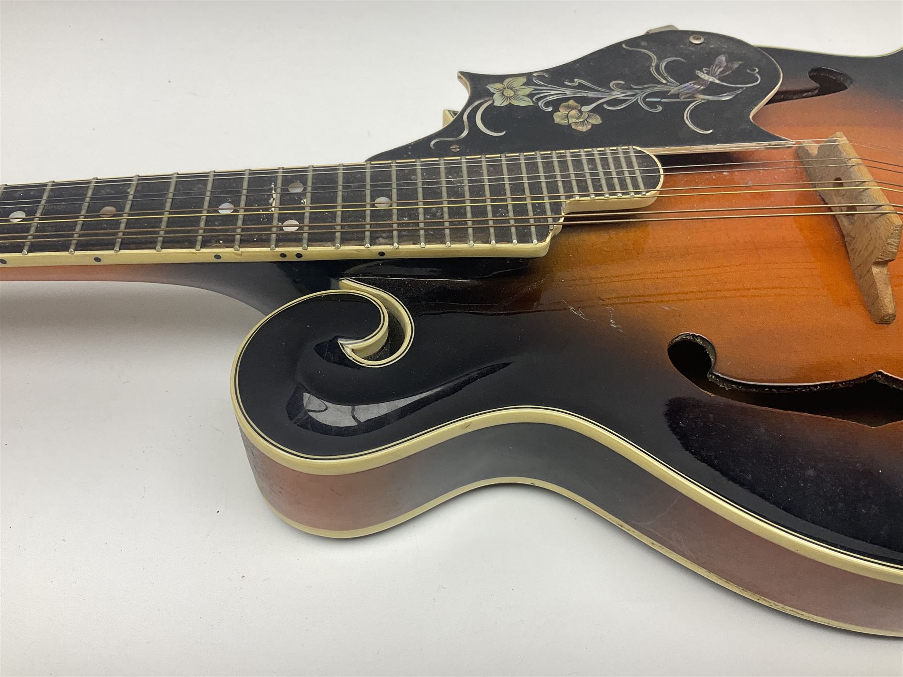 Ashbury F-Model eight-string mandolin, model no.IMF-150 with two-piece maple back and ribs and sunburst top, mother-of-pearl inlay; bears maker's label; L69cm
