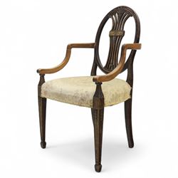 Edwardian painted open armchair, oval back with downswept arms, on carved tapered supports...