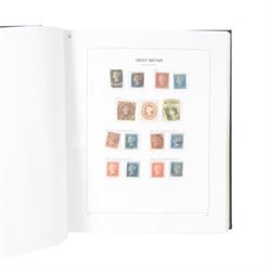 Extensive single album collection of Great British Queen Victoria and later stamps, including QV penny black with three margins, 1840 two pence blue, perf two pence blues with white lines added, QV one pound brown lilac, QV one pound green, King George V seahorses, 1929 Postal Union Congress one pound black, King George VI 1939-48 set of six with ten shillings dark blue, Queen Elizabeth II pre-decimal issues, housed in a Stanley Gibbons Great Britain 2001 album, a well presented collection with few ommissions