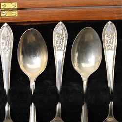 Collection of bronze and silver Rifle Club medallions, some with enamel decoration, 1897 Jubilee and 1902 coronation Metropolitan Police bronze medals and a set of six silver teaspoons in B.D.R.C. case