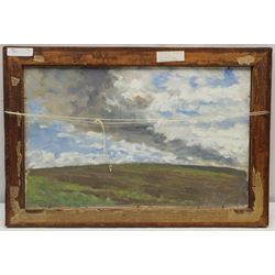 Neil Tyler (British 1945-): 'Hawsker Church', oil on board signed and titled, landscape sketch verso 29cm x 47cm