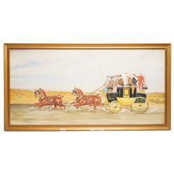 Henry William Standing (1894–1931), Coach and Four Croydon-Reigate, watercolour signed and dated, 41cm x 78cm