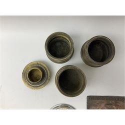 Three brass cart wheel hub caps for W. Johnson & Son Builders Hull, another for W. Harrison Builder Hull, copper printing plate for Hull & Barnsley Railway Timetable, two Hull & District Road Transport Training Group Advanced Driver car badges and framed 1952 car road task disc (8)  