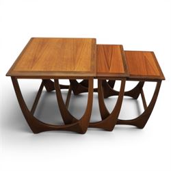 G-Plan - 'Astro' teak nest of three tables, square top with shaped supports