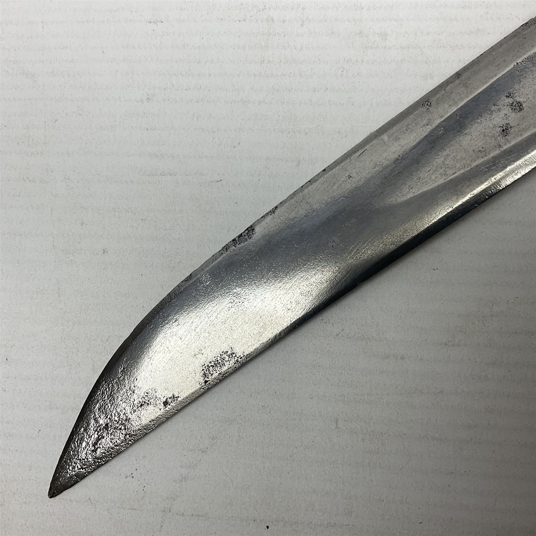 Late 18th century French 1st Empire Troupe a Pied Petit Montmorency Branch Tournante officer's sword, with 72.5cm slightly curving fullered blade, pierced brass hilt with lockable swivelling bar, fully wire-bound grip with lion head pommel, L88cm overall (no scabbard)