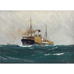 German School (Mid 20th century): Ships Portrait 'SS Eschersheim' Unterweser Reederei A-G Bremen - carrying Timber, oil on board signed with monogram 29cm x 39cm