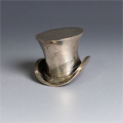 Victorian novelty silver match holder, in the form of a top hat, hallmarked Thomas Johnson...