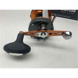 Three multiplier spool sea fishing reels, to include Swedish Abu Ambassaduer 700c Black, with spare spool, Swedish Abu Garcia Ambassadeur 6500 C3 CT MAG and Penn 515 MAG2, all boxed