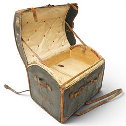 19th century leather and oak bound dome-top trunk with Waterloo and other affixed travel labels