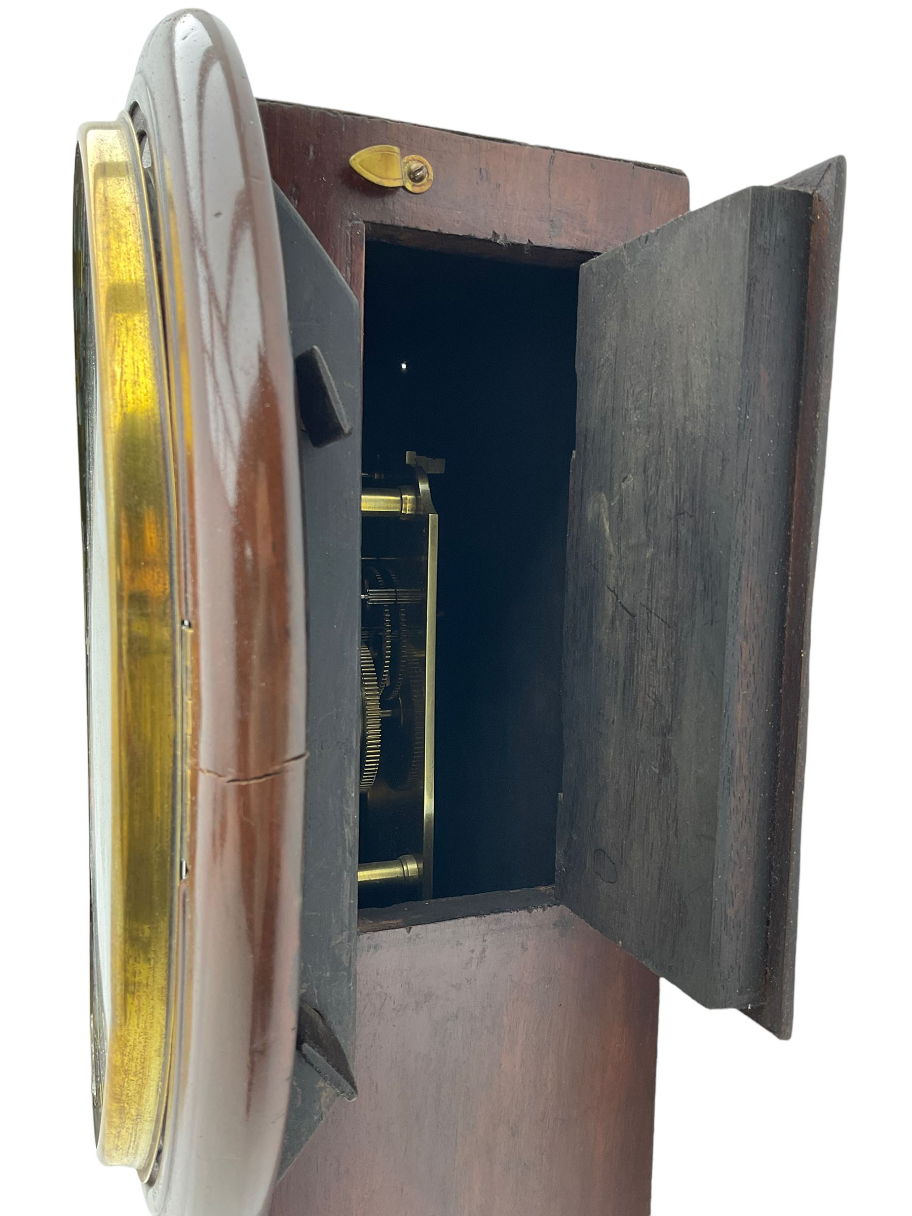 A late 19th century c1880 mahogany cased drop dial wall clock with a 12