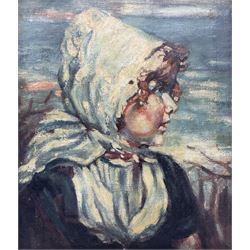 Scottish School (Early 20th century): A Breton Fishergirl, oil on canvas unsigned 34cm x 29cm 
Provenance: in the same private ownership for over 40 years.