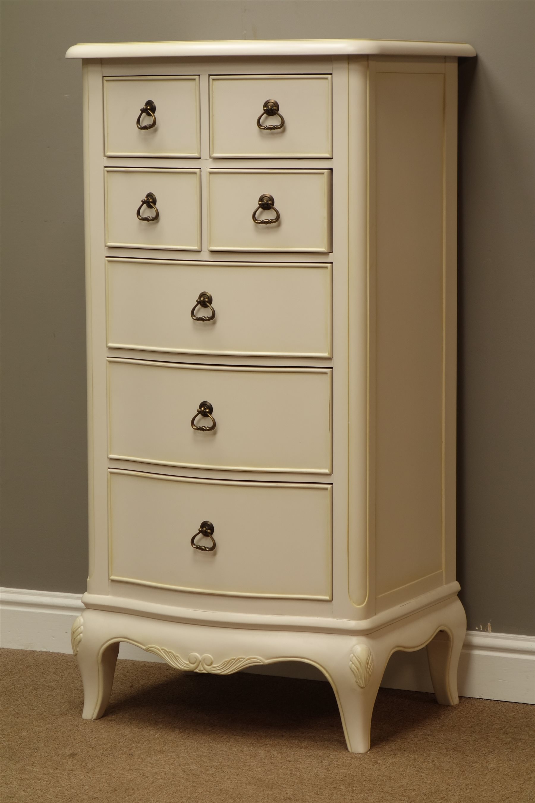 Lees of Grimsby 'Rococo' French style cream painted wood seven drawer