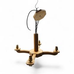 Acornman - oak four branch pendant light fitting, with carved acorn signature, by Alan Grainger of Brandsby, W49cm