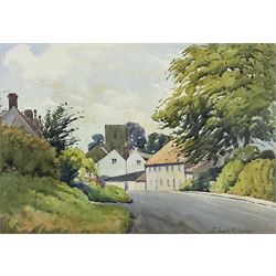 Edward H Simpson (British 1901-1989): Folkton Village Main Street and Hiking through the North Yorkshire Moors, two watercolours signed max 36cm x 52cm (2)