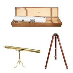 Brass telescope inscribed J.Lizars Glasgow & Edinburgh, with a library tripod and a larger...
