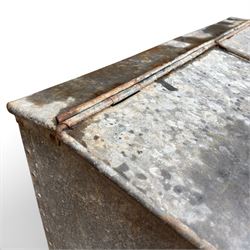Early 20th century galvanised two division feed bin, sloped top