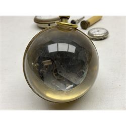 Three silver cased open face pocket watches, together with two other watches, horn pendent etc 