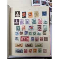 Accumulation of Great British and World stamps including small number of Chinese stamps, Isle of Man, Ireland, small number of mint Queen Elizabeth II mint useable stamps etc, in albums/folders and on stockcards, in one box