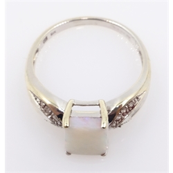  9ct white gold opal and diamond ring hallmarked  