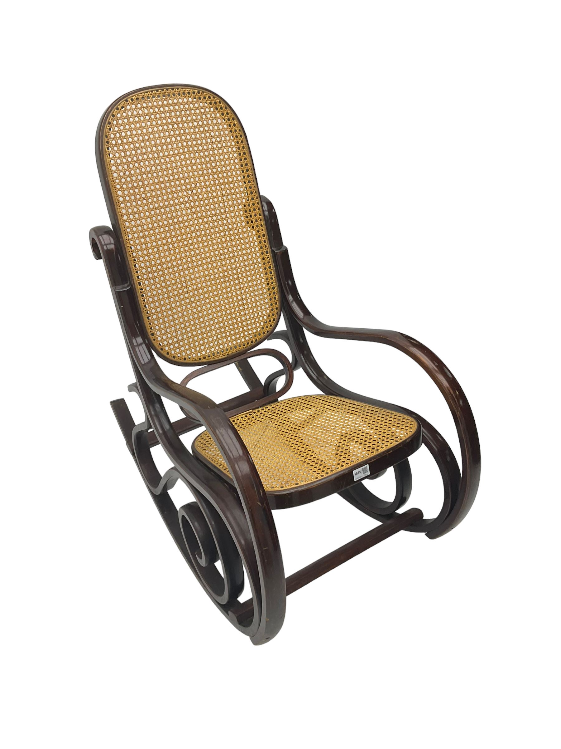 Early 20th century Michael Thonet design bentwood rocking chair, with cane seat and back