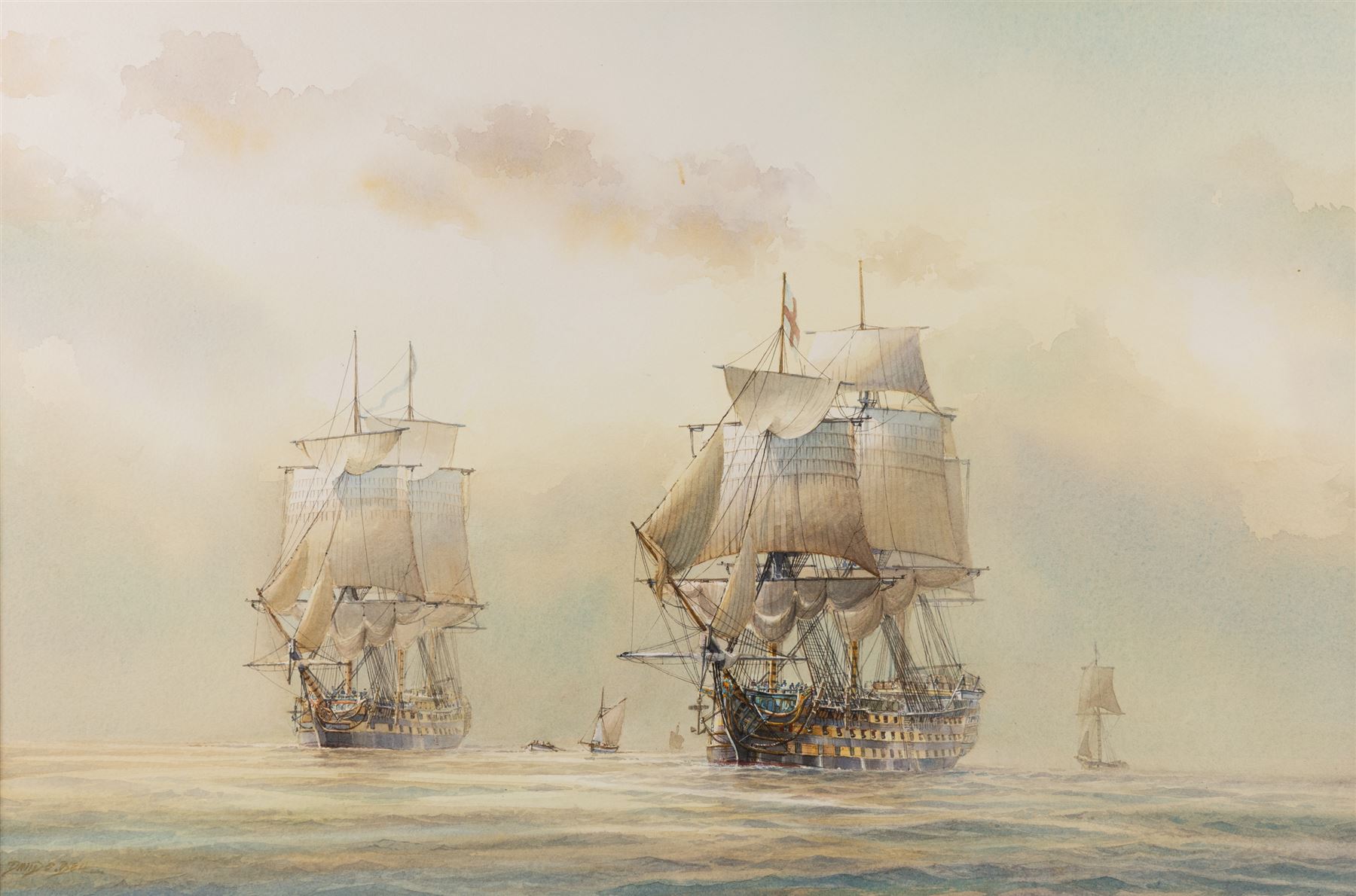 David C Bell (British 1950-): Naval Ships at Sea, watercolour signed 40cm x 59cm