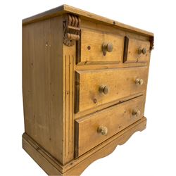 Waxed pine chest, fitted with two short and two long drawers