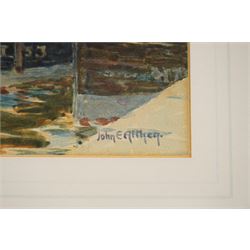 John Ernest Aitken (Scottish 1881-1957): 'An Old Scotch Fishing Town', watercolour signed, titled on label verso 24cm x 17cm; Edwin Earp (British 1851-1945): Fisherman in a Vast Loch, watercolour signed 40.5cm x 61.5cm (2)