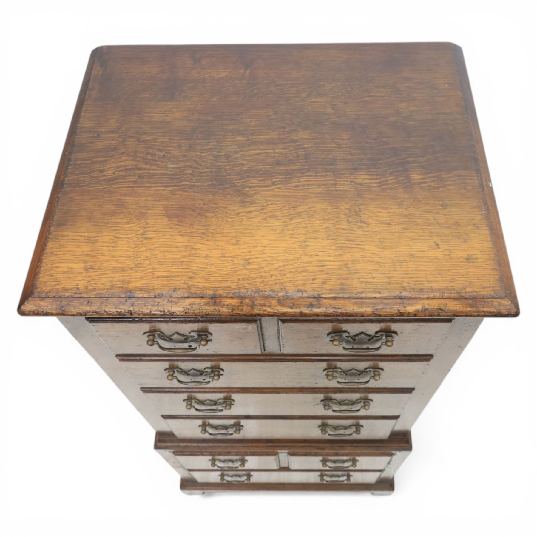 Titchmarsh & Goodwin - Georgian design small oak cabinet in the form of a tallboy, false drawers with cupboard top, over two long drawers raised on bracket feet 