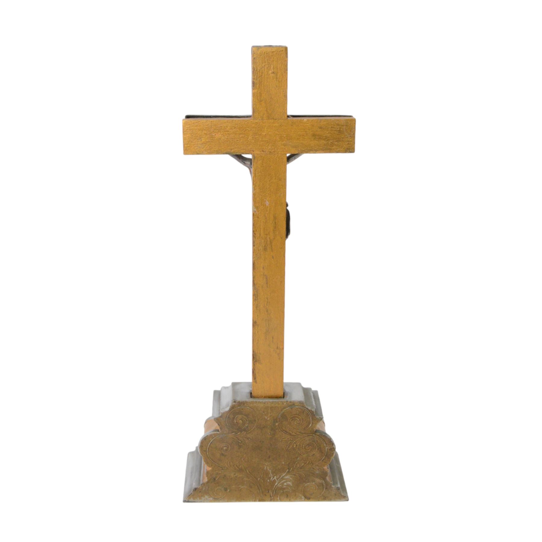 Collection of crucifixes, including wooden and meal examples, largest H63cm