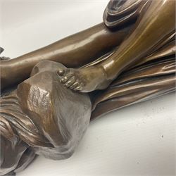 After Christopher Gabriel Allegrain (1710-1795),  Venus au bain, bronze, upon square plinth, Impressed F Barbedienne Fondeur, the base impressed C G Allegrain Fecit 1767, and bearing Barbedienne foundry seal, overall H51cm