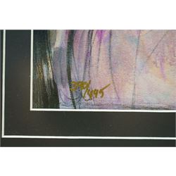 Jacqueline Holland Berkley (British 20th century): 'A Blue Violin For Sisters', limited edition print signed and numbered 390/495, 37cm x 51cm 