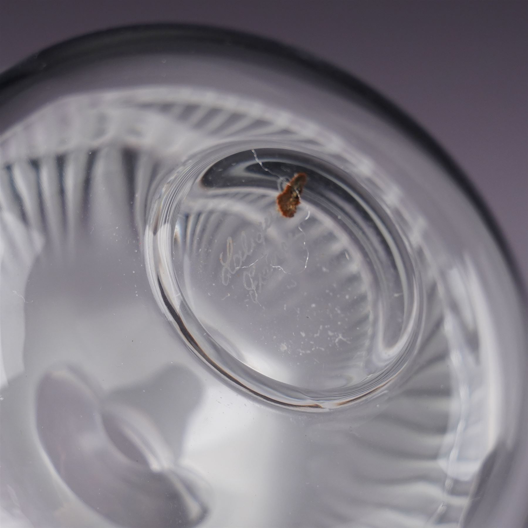 Lalique 'Baptiste' clear and frosted glass scent bottle H6cm and another Lalique 'Palmette' scent bottle H11cm both inscribed 'Lalique, France' (2) 