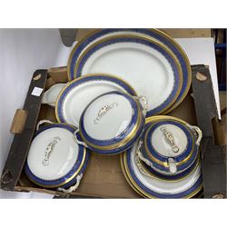 Large quantity of tea and dinner wares to include Spode Flemish Green, Royal Standard, Wood & Sons Clovelly, together with other ceramics to include Delft style, coronation mug, Duchess etc in four boxes