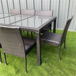 Grey rattan garden table with three glass inlays and eight chairs - THIS LOT IS TO BE COLLECTED BY APPOINTMENT FROM DUGGLEBY STORAGE, GREAT HILL, EASTFIELD, SCARBOROUGH, YO11 3TX