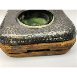 Pocket watch case with hammered silver mounted front, hallmarked Birmingham, together with a silver mounted square box, hallmarked Birmingham 