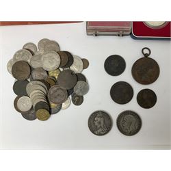 Queen Victoria 1889 crown coin, King George V 1935 crown, Queen Elizabeth II 1977 silver proof crown, small number of Great British pre 1947 silver coins, other pre-decimal coinage, World stamps including Argentina, Australia, Belgium, Canada, France, Germany etc 