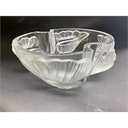 Lalique Arums pattern bowl, of shaped form moulded with four frosted arum leaves in high relief, signed to base Lalique ® France, W23cm H10cm L20cm