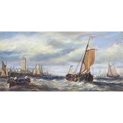 Brian Mays (British 1938-2005): Dutch Shipping off the Coast, oil on canvas indistinctly signed 24.5cm 49.5cm 
Provenance: direct from the family of the artist.
