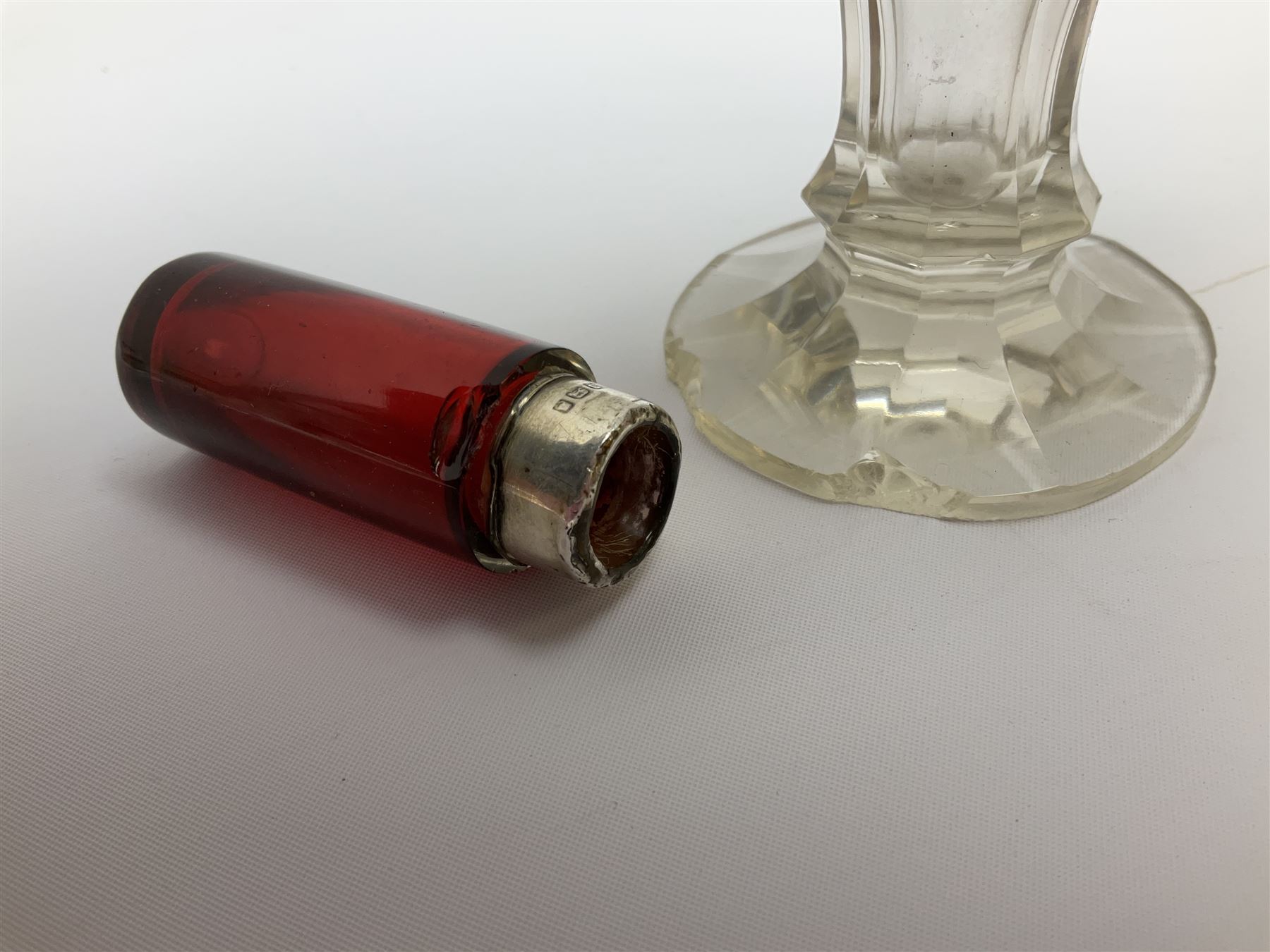 Group of silver mounted glass scent bottles and crested ware, together with a Brierglass lead crystal box with a glass and silver, lid, etc all silver with various hallmarks. 