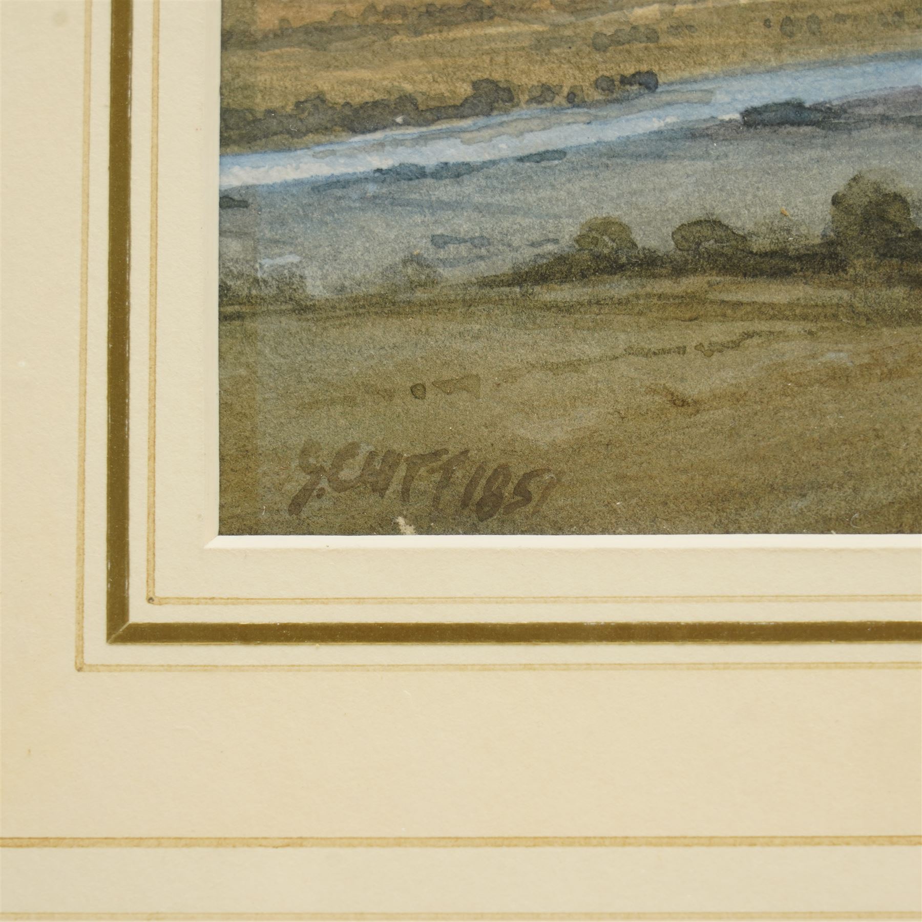 English School (19th century): River Landscape, watercolour signed with initials and dated 1851, 24cm x 33cm