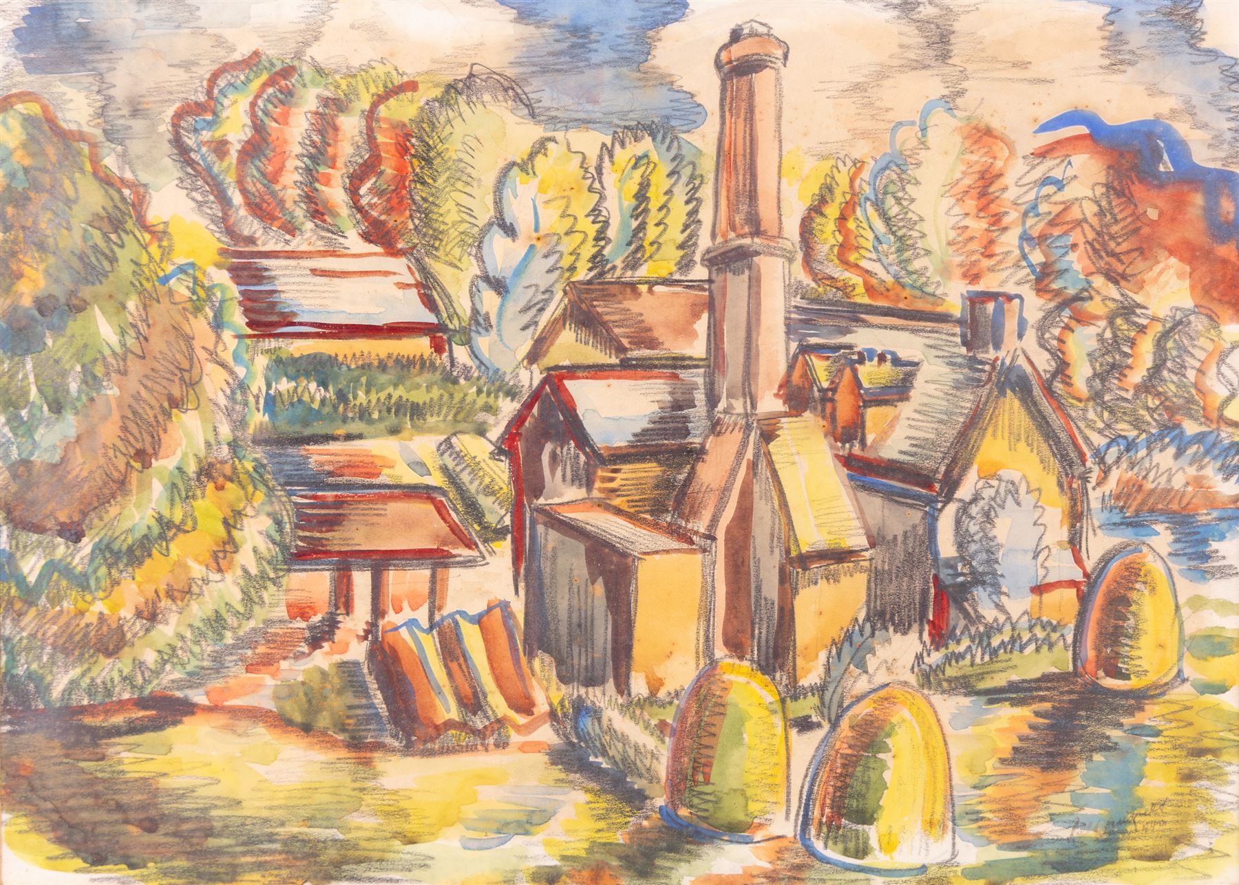 Rees Lewis Rees (British 20th Century): 'The Drawing Room Table' and 'The Saw Mill', two watercolours signed and indistinctly dated, 24cm x 33cm (2)
