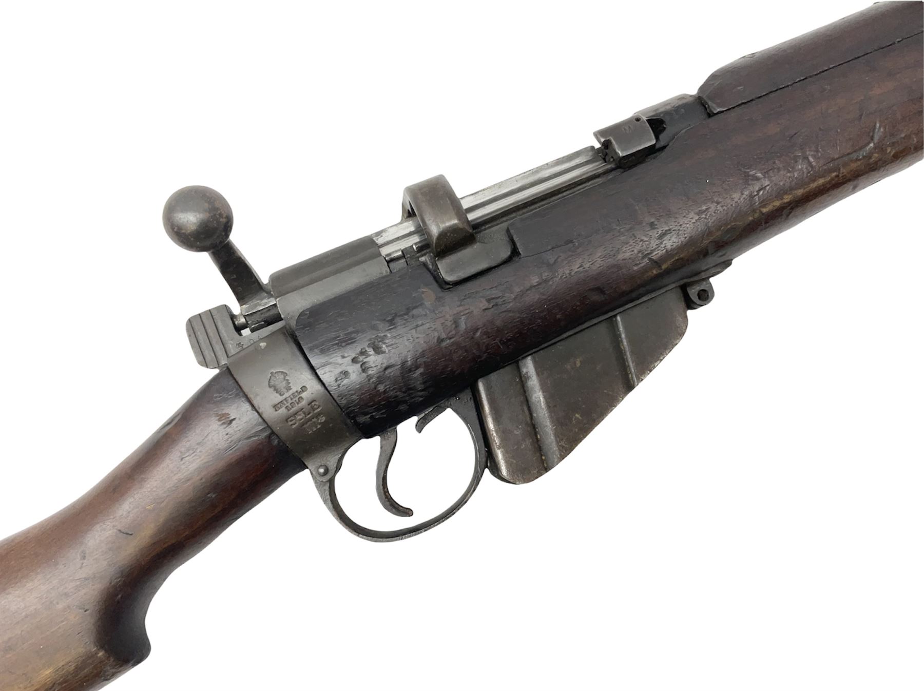 WW1 Lee Enfield SMLE bolt-action rifle, dated 1918, with single barrel band and bayonet fitting L113cm FIREARMS CERTIFICATE REQUIRED OR RFD