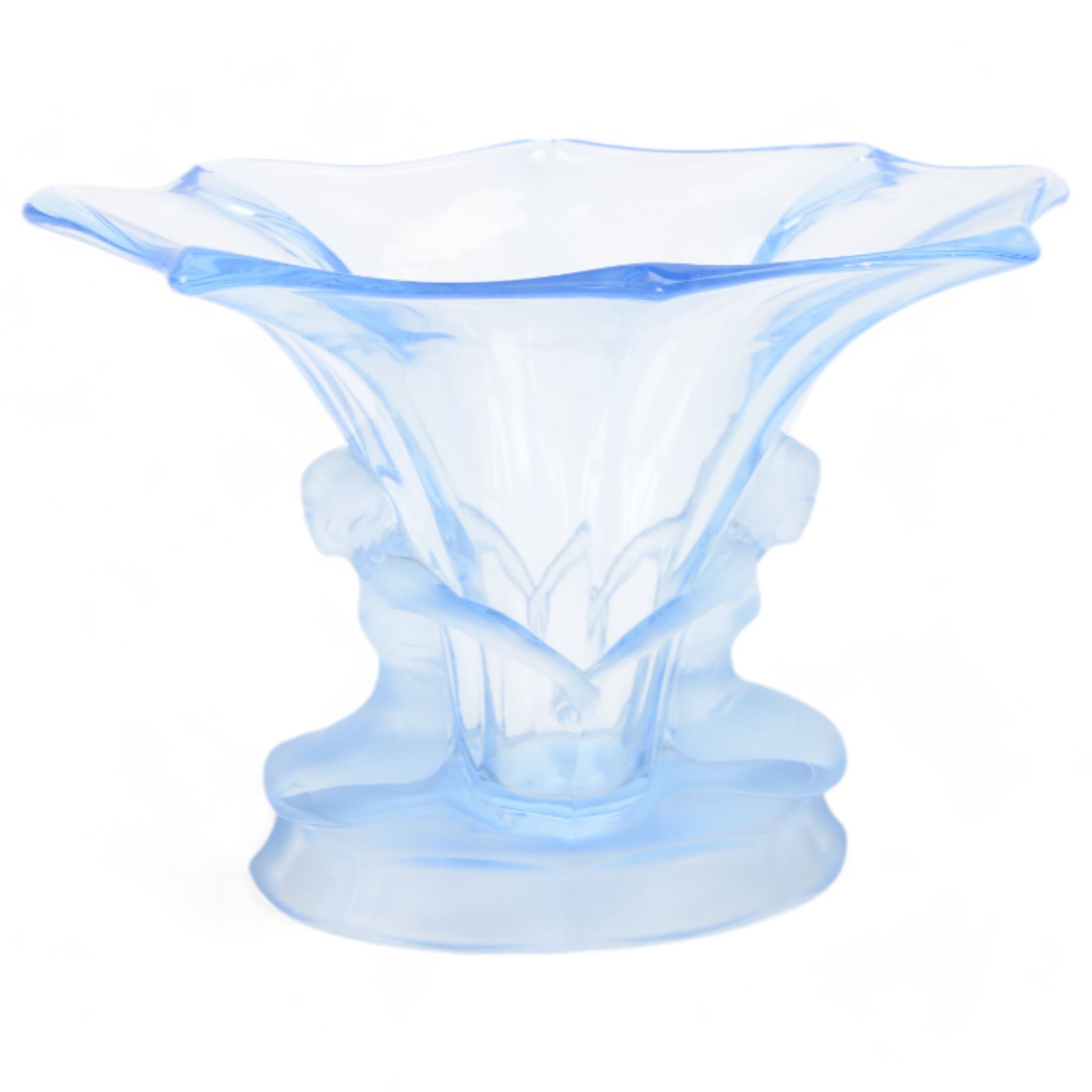 Art Deco Walther and Sohne 'Windsor' blue glass vase, H20cm, W28.5cm