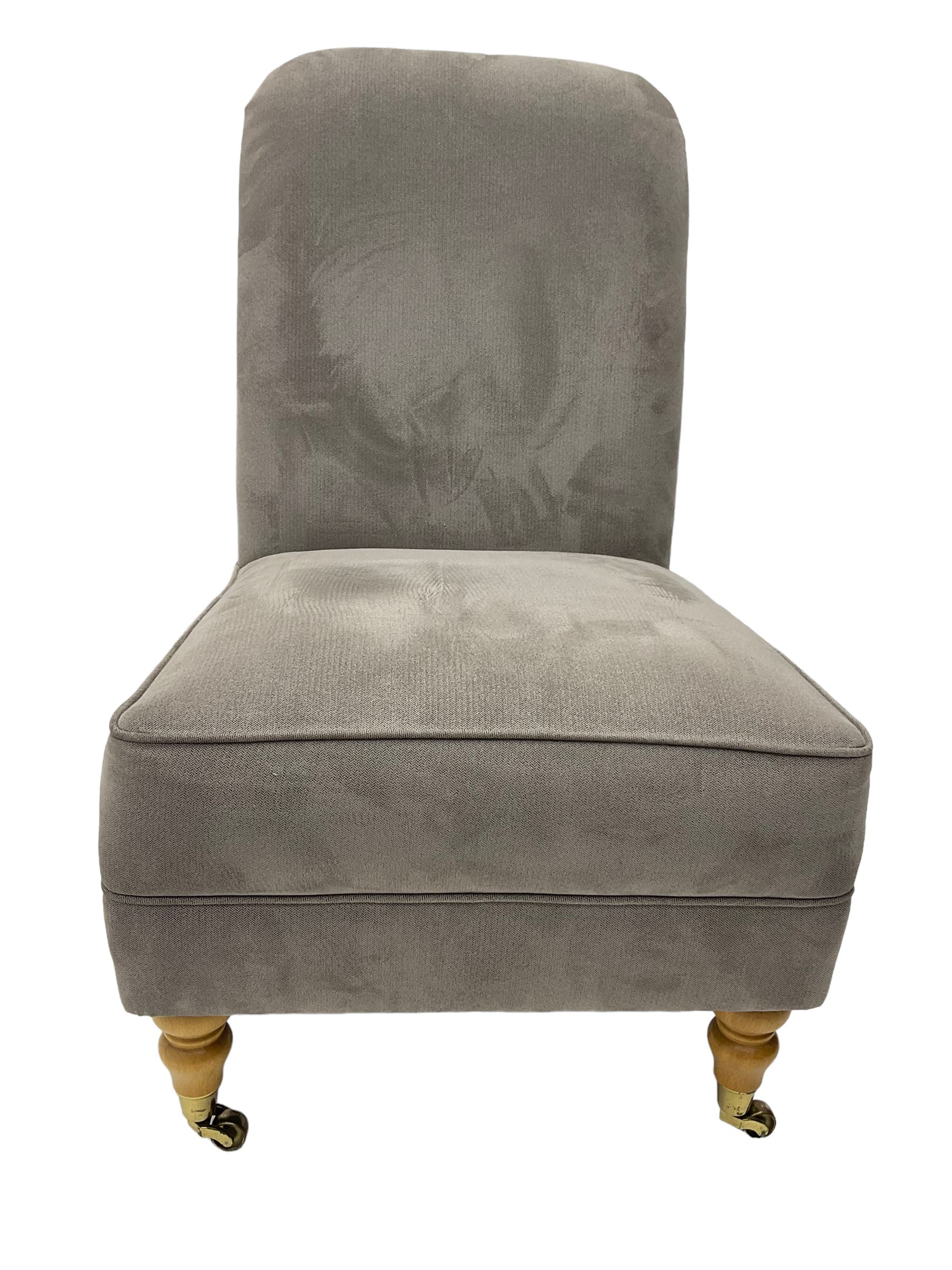 Laura Ashley - low bedroom chair upholstered in grey fabric, on tuned beech feet with castors 